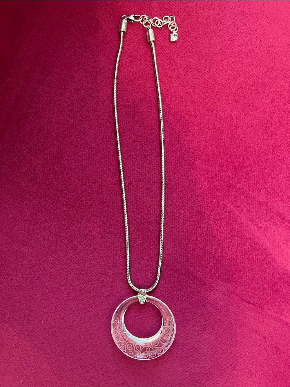 Brighton Silver-Tone Necklace with Clear Circular Filigree Pendant